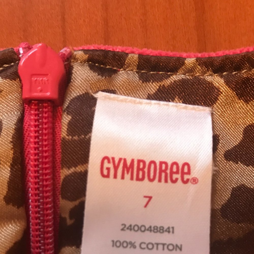 Gymboree Bright Pink Dress Rosette Trim Leopard Lining Vintage 100% Cotton - Picture 2 of 3